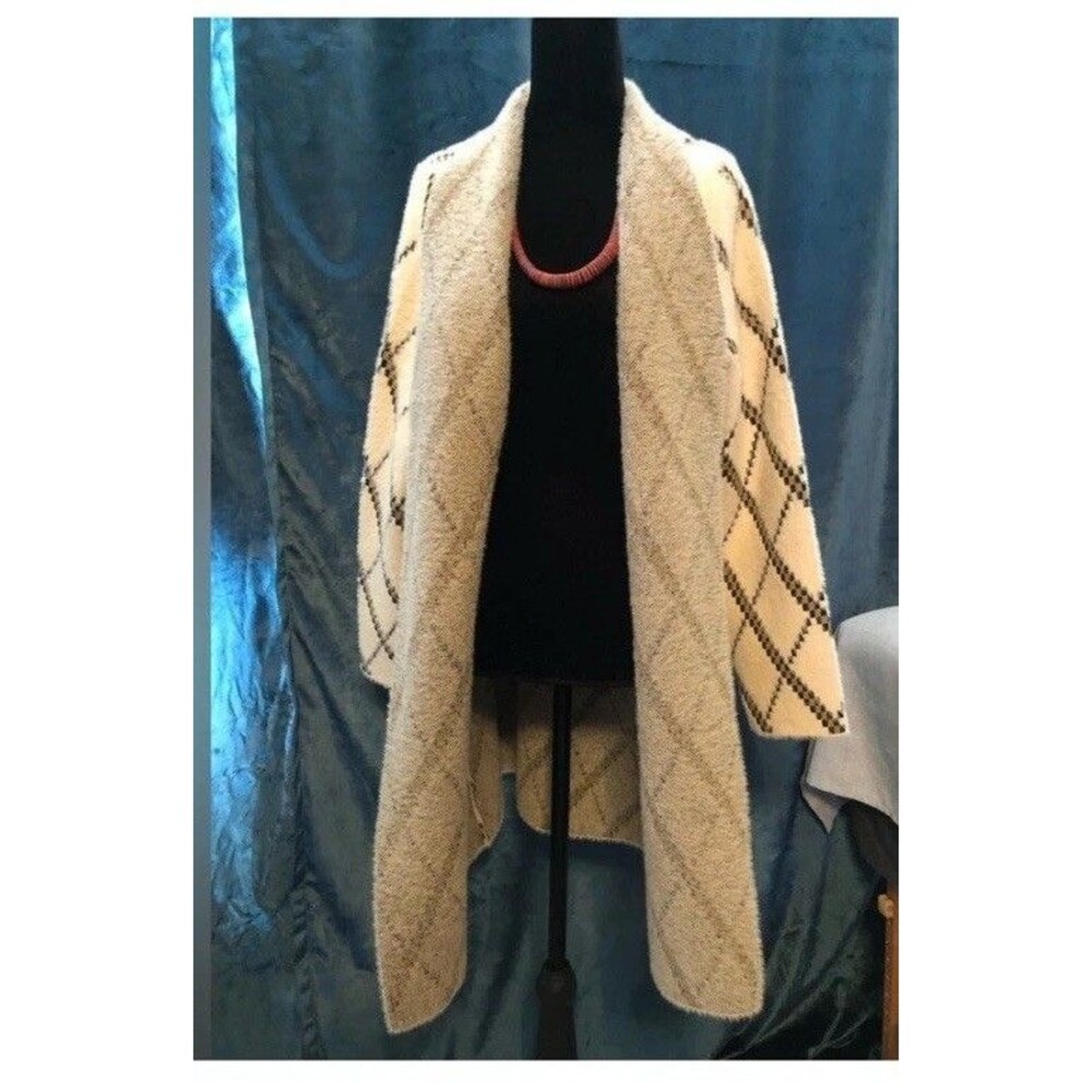Magaschoni Long Sleeve Open Front Argyle Plaid Cardigan Long Sweater